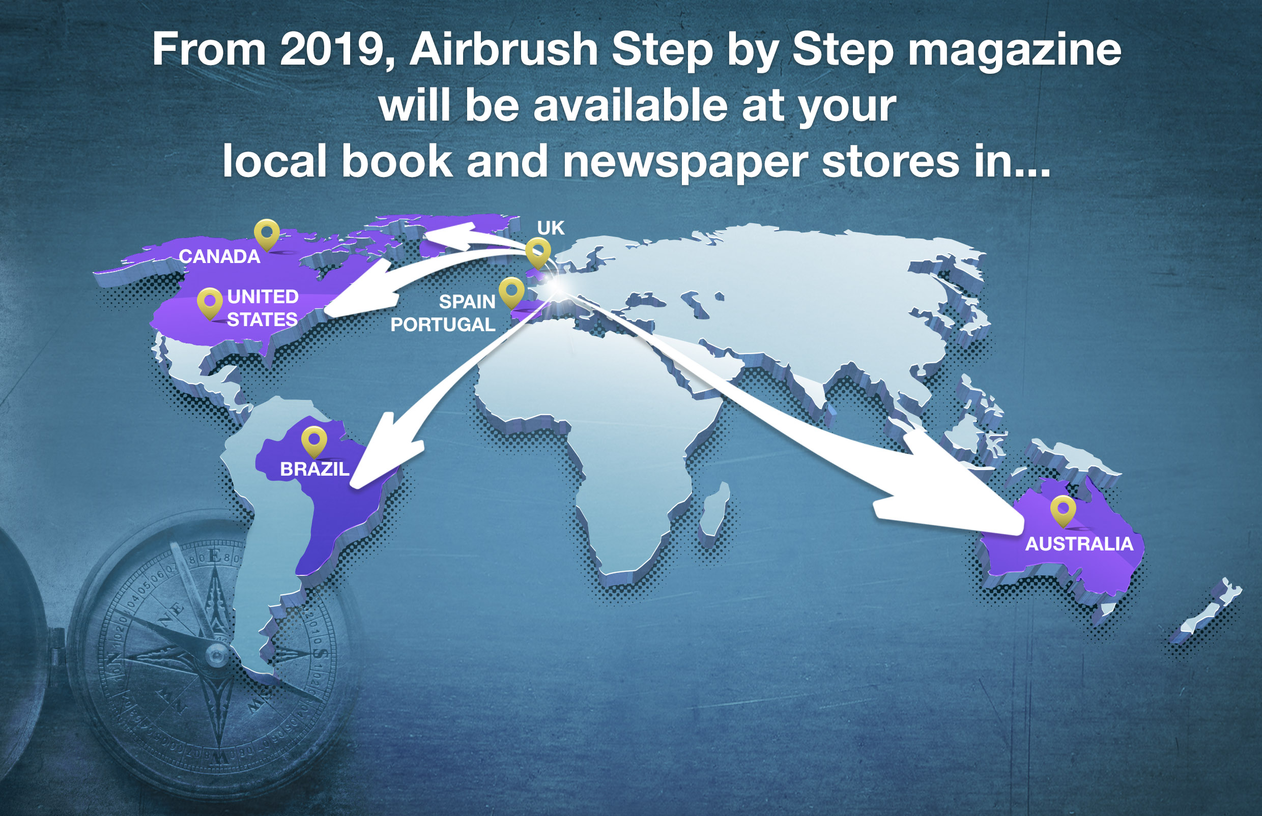 Airbrush Step by Step magazine available in book stores in 7 countries from 2019