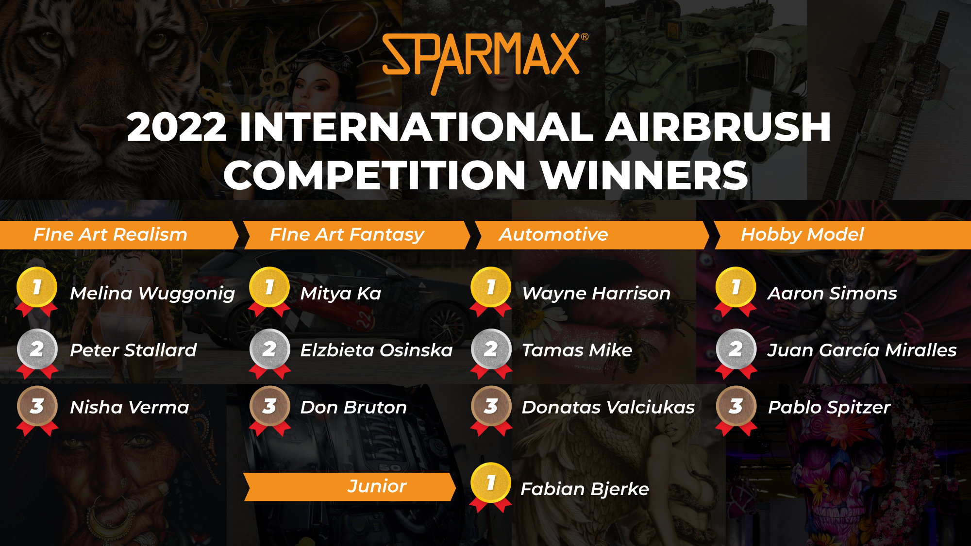 The winners of the Sparmax 2022 International Airbrush Competition